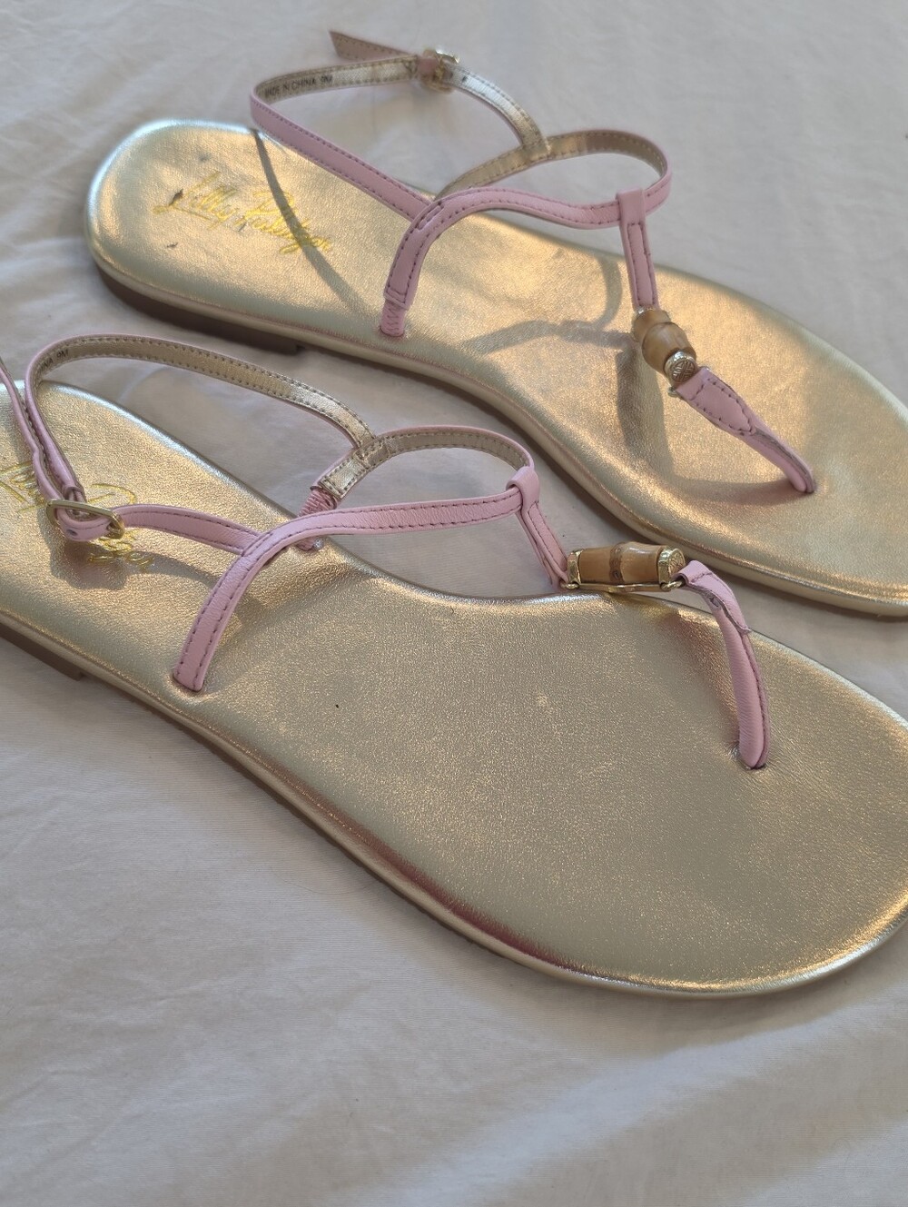 Lilly Pulitzer Leena Sandal Pink Muse Bamboo Detail Size 9